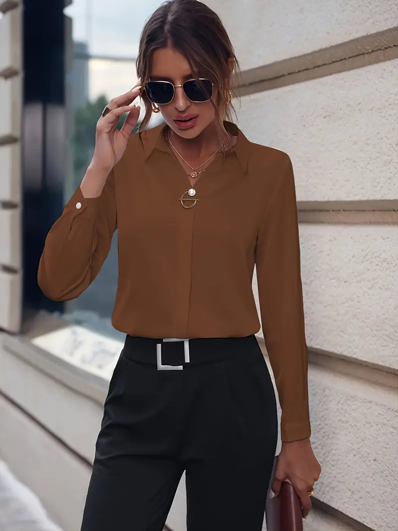 Sfrcord® Solid Lapel Slim Shirt